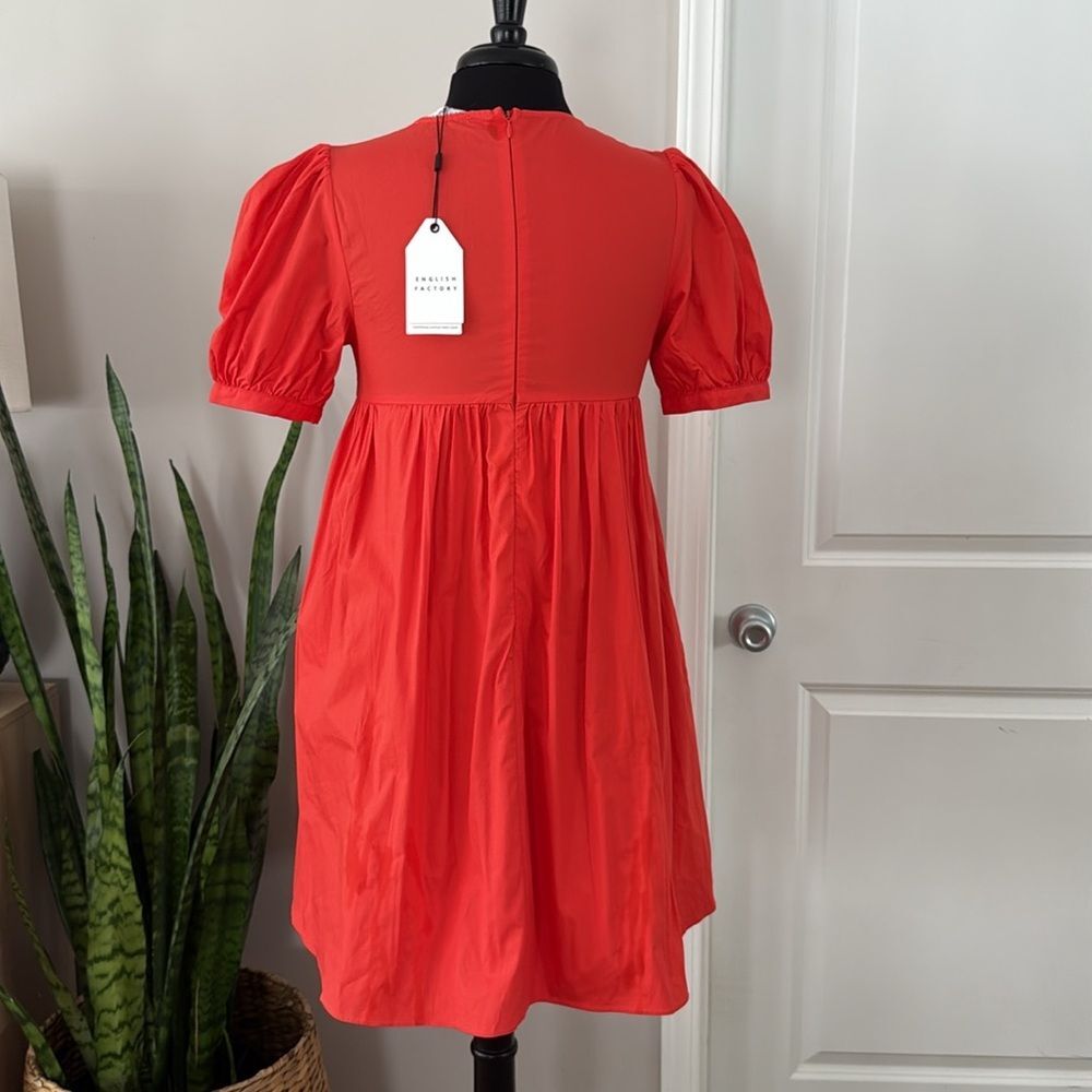 English Factory Women's Red Puff Short Sleeve Babydoll Dress - Picture 5 of 6